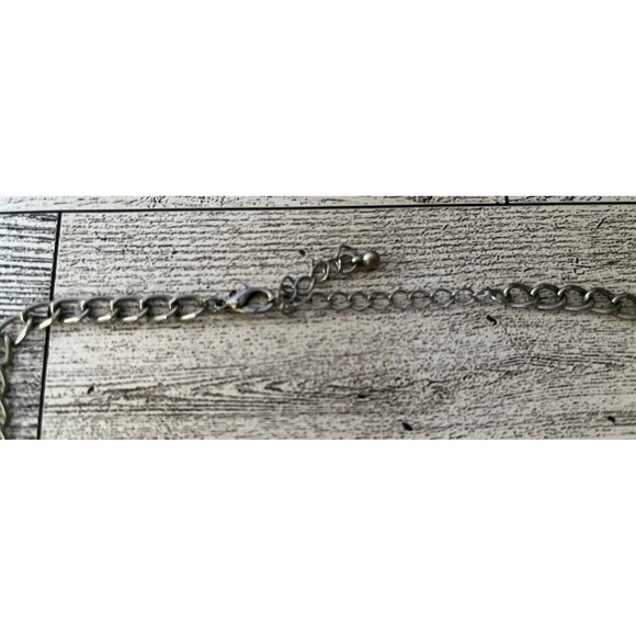 Floral Silver Tone Statement Chain Link Necklace Faux Crystals 21" Adjustable - Picture 5 of 5